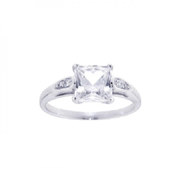 Silver 925 Rhodium Plated Clear Square Center CZ Ring