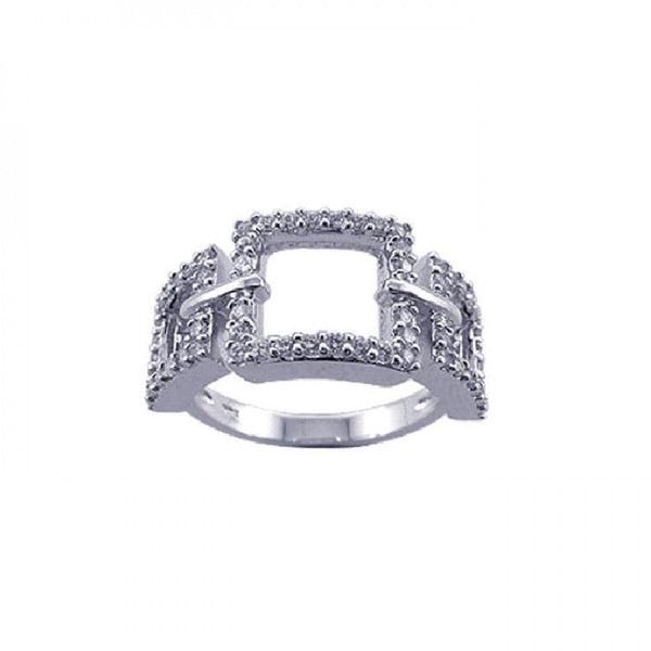 Silver 925 Rhodium Plated CZ 3 Open Square Ring
