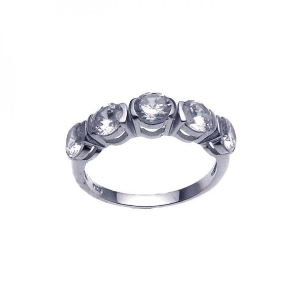 Silver 925 Rhodium Plated 5 Stone Set CZ Ring