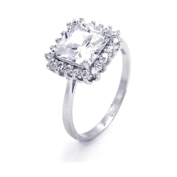 Silver 925 Rhodium Plated Square Cluster CZ Ring
