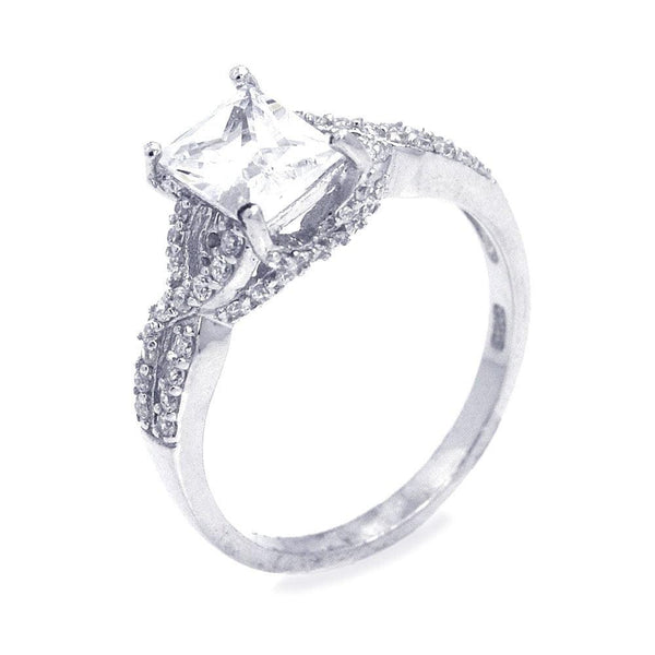 Silver 925 Rhodium Princess Cut Center Plated CZ Ring