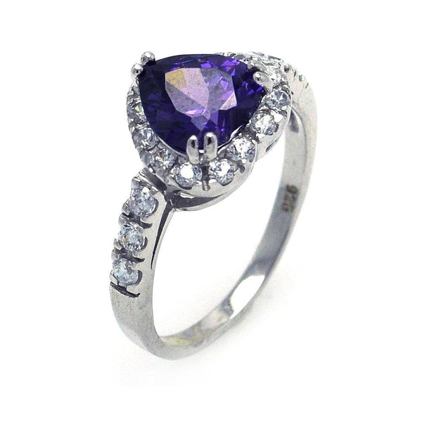 Silver 925 Rhodium Plated Purple and Clear Cluster CZ Heart Ring