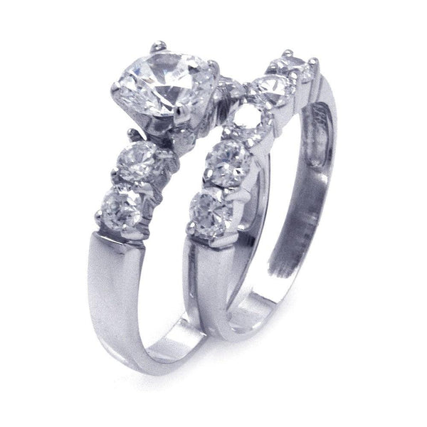 Silver 925 Rhodium Plated CZ Matching Ring Pair Set