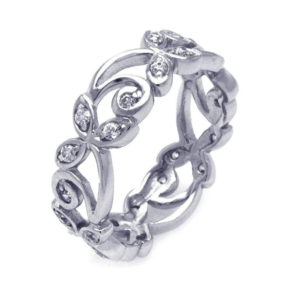 Silver 925 Rhodium Plated CZ Flower Eternity Ring