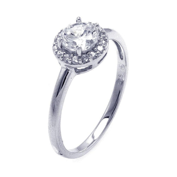 Silver 925 Rhodium Plated Round Clear Cluster CZ Ring