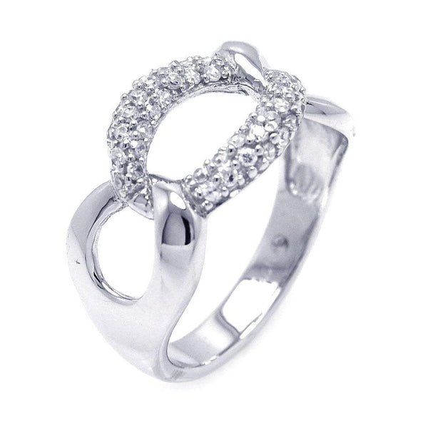 Silver 925 Rhodium Plated Pave Set CZ Link Ring