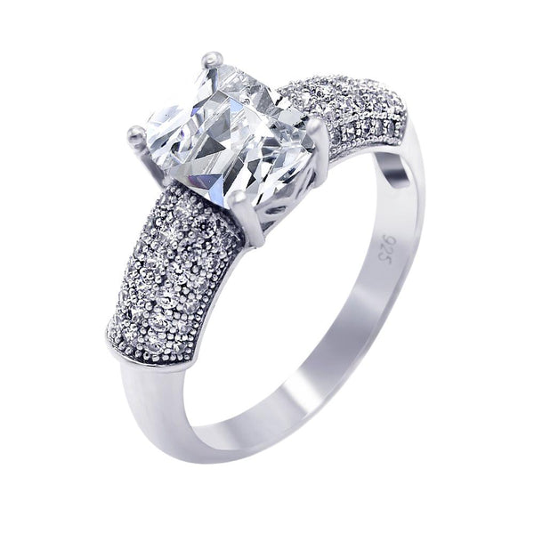 Silver 925 Rhodium Plated Micro Pave Square Center CZ Ring