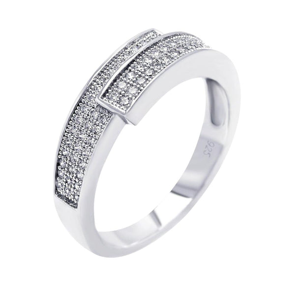Silver 925 Rhodium Plated Micro Pave CZ Overlap Ring