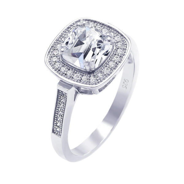 Silver 925 Rhodium Plated Micro Pave Clear Cluster Square CZ Ring