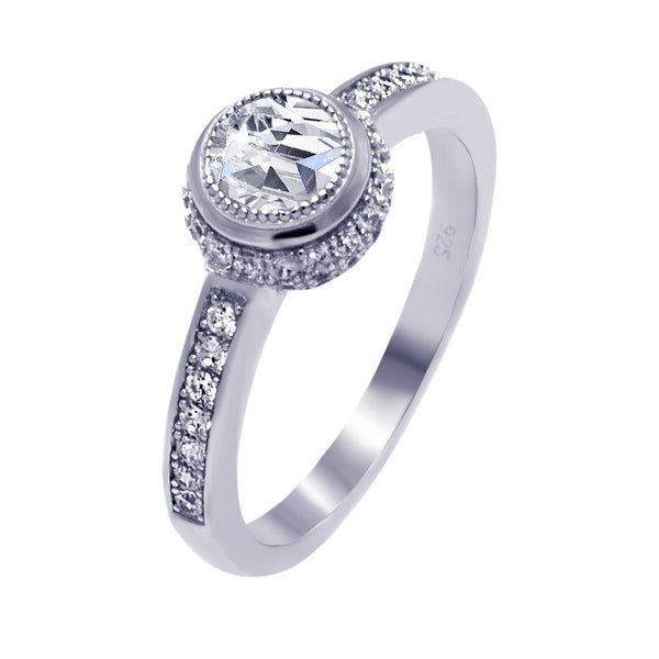 Silver 925 Rhodium Plated Micro Pave Round Center CZ Circle Ring